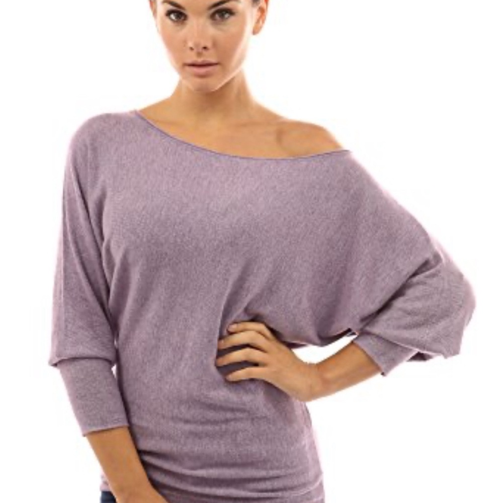 PattyBoutik Gray Off-the-Shoulder Sweater with Ribbed Cuffs